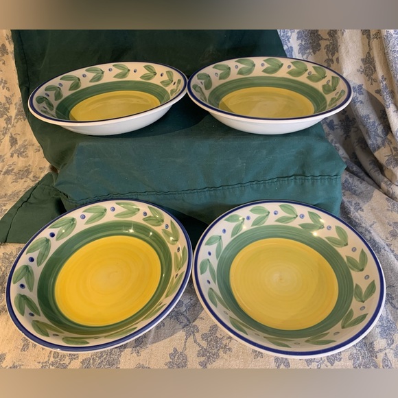 VTG Set of 4 Trisa Handpainted Stoneware 8" Individual Pasta Bowls - Picture 2 of 11